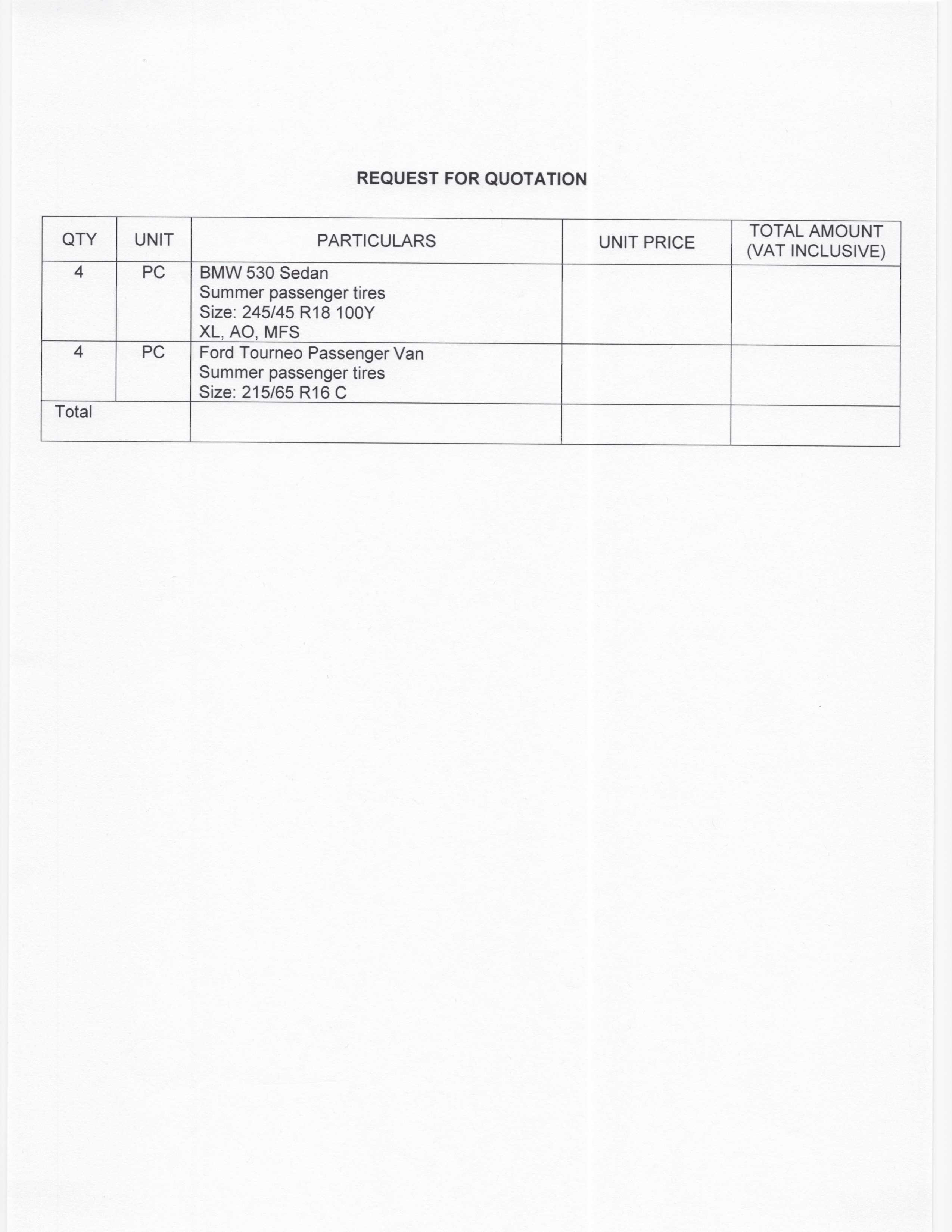 RFQ SUMMER TIRES Page 2