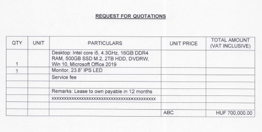 RFQ DESKTOP SPECS