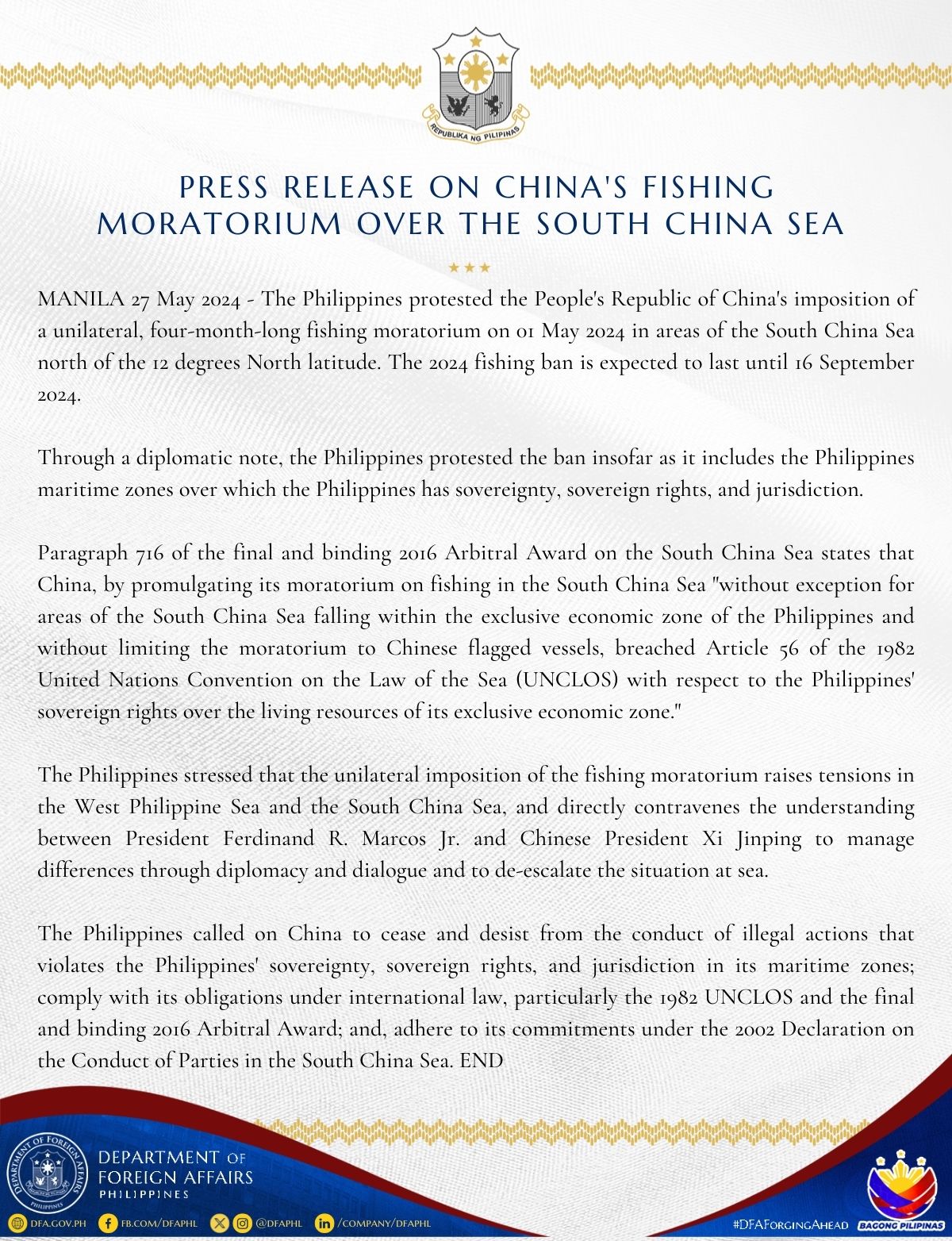 Chinas Fishing Moratorium Over the South China Sea 27 May 2024