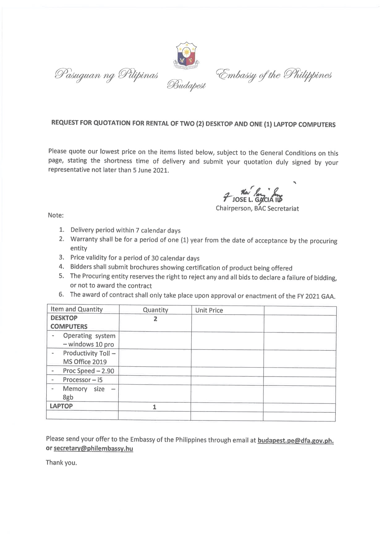 request for quotation of comp